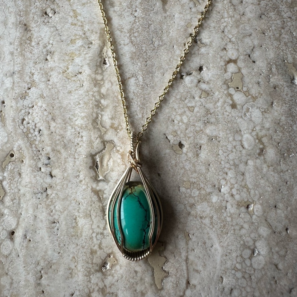 14k Gold Filled Turquoise Necklace with 18” Gold Filled Cable Chain